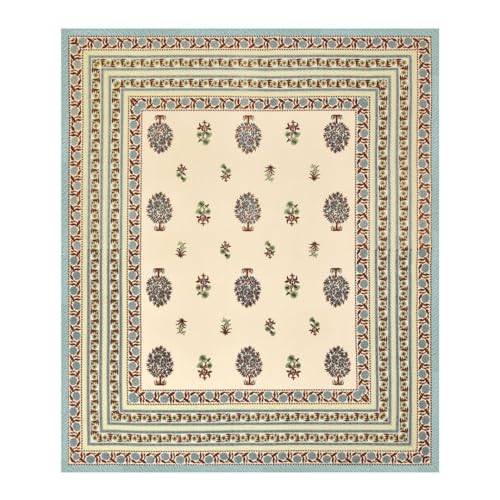 Image of Living Roots Ethnic Jaipur Block Print Double Cotton Bedsheet & 2 Pillow Covers, for Mattress Upto 6 inches Thick, No Colour Bleeding, Green Colour, King Size 90 * 108 inches, 120TC (614-C)
