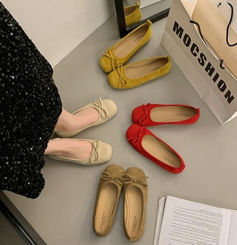 Niction Suede Bow Flats for Women Casual Round Toe Flat Shoes Cute Mary Jane Ballet Flats Shoes Comfortable Dressy for Work Office 20253