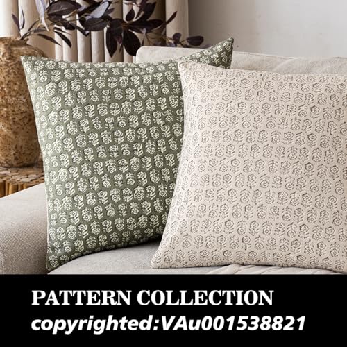 Image of Foindtower Set of 2 Decorative Vintage Floral Print Throw Pillow Covers Neutral Modern Farmhouse Cushion Covers Boho Home Decor for Sofa Couch Chair Bedroom Living Room,24x24 Inch,Sage Green
