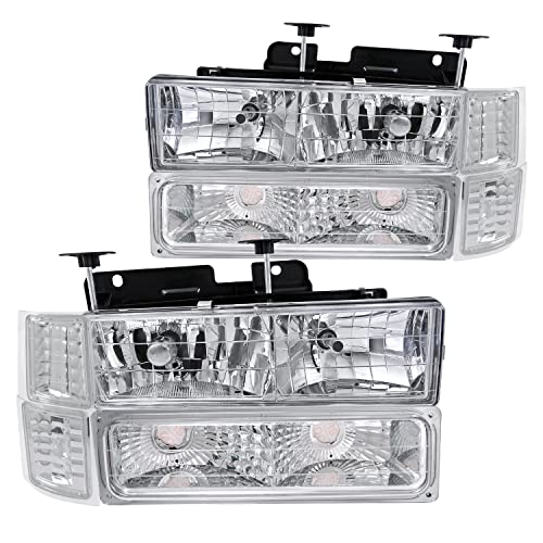 Spec-D Tuning Chrome Headlights + Bumper Lights Corner Signal Lamps Compatible with Chevy C/K C10 Pickup 1994-1998, Silverado, L+R Pair Assembly