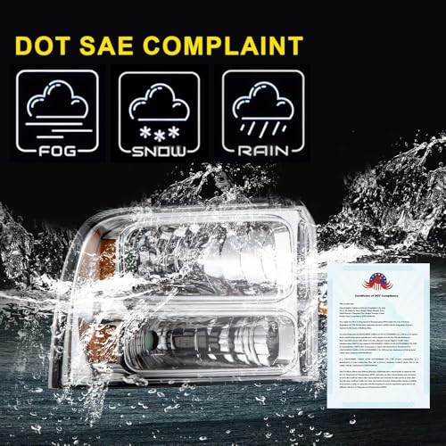 Image of GRAND ORANGE Headlights Assembly Compatible with 2005-2007 Ford F250 F350 F450 F550 Super Duty /Fit 2005 Ford Excursion Headlamp Clear lens Chrome Houing Amber Reflector