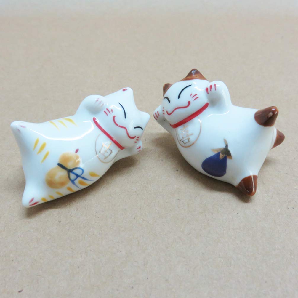 Repose-Baguettes, Support pour Baguettes de Restaurant, Motif Chat Porte-Bonheur Mignon, en céramique, de Style Japonais, pour fourchettes, cuillères, Couteaux et pinceaux (Lot de 6).