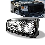 Grille Compatible with GMC Sierra 1500 2014-2015 Denali Style Front Glossy Black Mesh Hood Grille