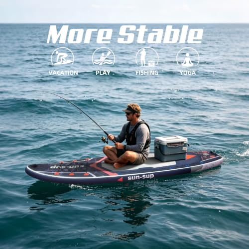 Image of Inflatable Stand Up Paddle Board Extra Wide SUP Board with Removable Fin with Premium SUP Paddle Board Accessories, Wide Stable Design, Non-Slip Comfort Deck for Youth & Adults