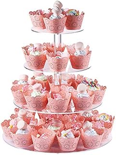 Cupcake Stand, 4 Tier Round Acrylic Cupcake Display Stand Holder, Clear Dessert Pastry Tower for Wedding, Birthday, Theme Party, Baby Shower