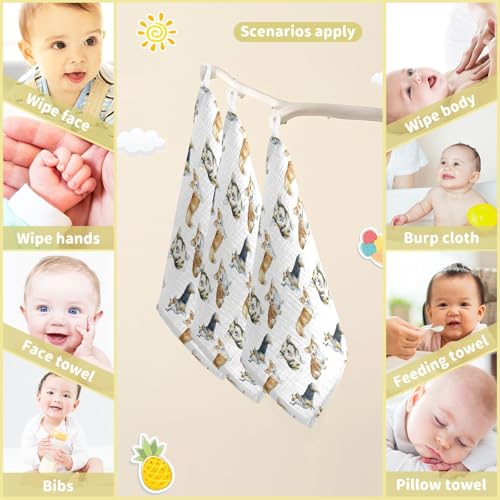 Image of vvfelixl Baby Cotton Washcloths Realistic Corgi Infants Bath Towel for Unisex Face Towels for Newborn, Natural Baby Wipes Delicate Skin, 11.8 X 11.8 inch, one sizex3