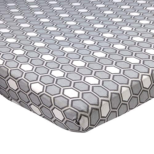 Abstract Fitted Crib Sheet For Mini And Portable Cribs - 24" X 38" - Ultra Soft, 100% Jersey Knit Cotton - Hypoallergenic Nursery Bedding - Honeycomb Gray #TOP6