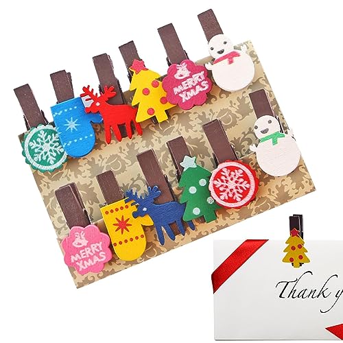 クリスマス木製クリップ, クリスマスクリップ 木製洗濯バサミ 12個, クリスマスクリップ、小さな洗濯ピン木製写真ペーパークラフトやクリスマスカード用 Falbiro