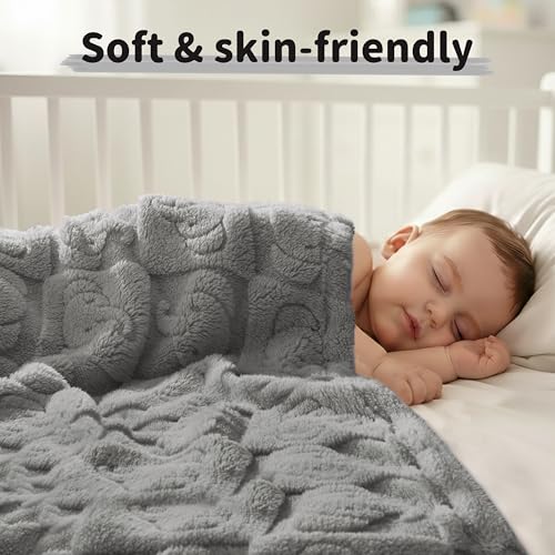 Image of Pro Goleem Elephant Baby Blanket, Baby Fleece Blanket for Boys & Girls, 30 inch x 40 inch Soft Crib & Stroller Blanket for Newborns and Toddlers, (Grey)