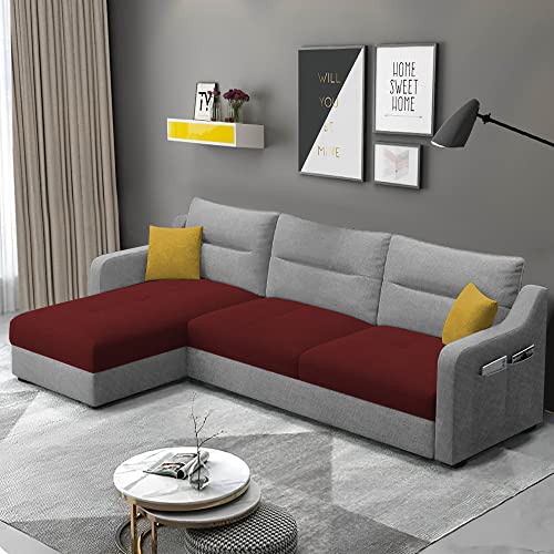 Image of Casaliving Montario 4 Seater L Shape Sofa Set for Living Room (Maroon Grey Fabric) Left Side Sofa