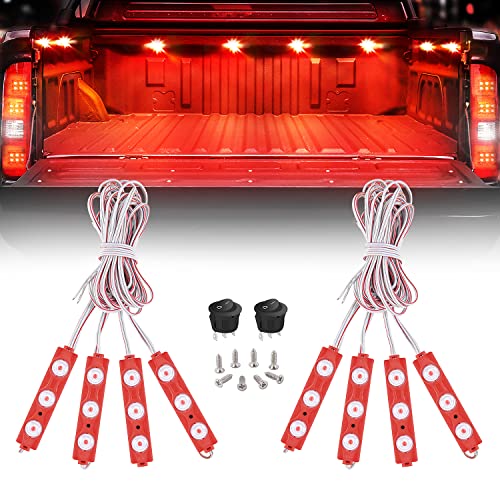 Image of Nilight 8PCS Truck Pickup Bed Light 24LED Red Cargo Rock Lighting Kits with Switch for Van Off-Road Under Car Side Marker Foot Wells Rail