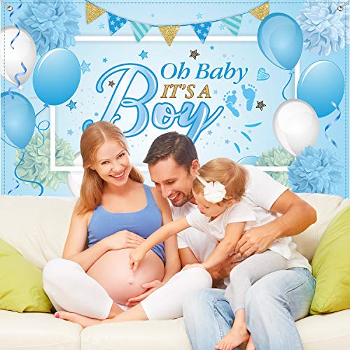 Image of Baby Shower Backdrop It's a Boy Banner 6 x 3.6 ft Blue Photo Background