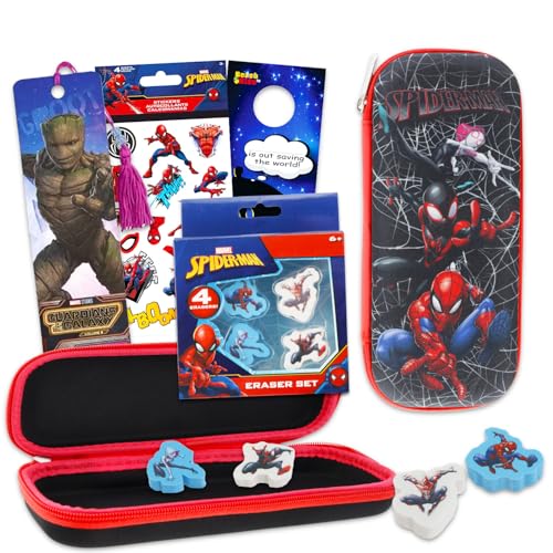 Spiderman Pencil Case & Stationery Bundle - Kids School Supplies with Pencil Case, Erasers, Stickers & More