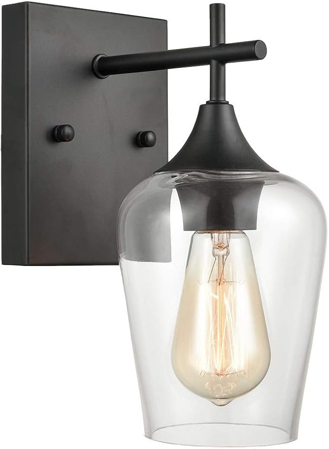 TENGIANTS Matte Black Simplicity 1 Light Clear Glass Wall Sconce