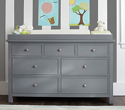 Image of APRODZ Wooden Sideboard Cabinet for Hallway Living Room 7 Drawer Organiser for Bedroom Multipurpose Furniture Home Kitchen Drawing Room Lounge with Top Storage & Mattress (Included) (Grey)