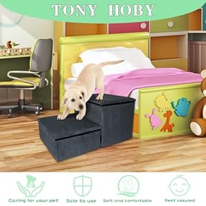   TONY-HOBY-Dog-Stairs-Foldable-Dog-StairsSteps-with-Storage-2-Step-Pet-Steps-for-Dogs-and-Cats-Gray-2-Steps