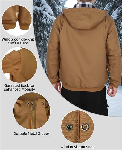 BOCOMAL FR Jacket Insulated Heavyweight Canvas Flannel Lined,Detachable Hood,Cargo Pockets,NFPA2112 CAT4,Flame Resistant Coat3