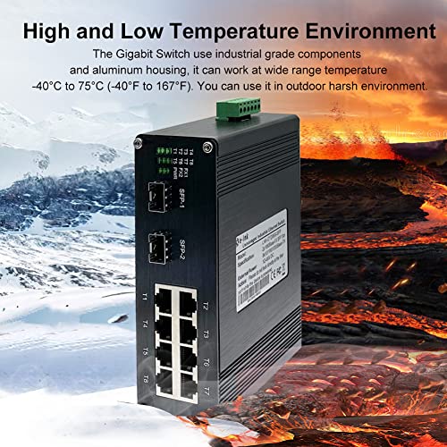 Image of Industrial 8 Port Gigabit Ethernet POE+ Switch DIN Rail Mount 8 Port RJ45 10 /100 /1000Mbps Unmanaged DIN-Rail POE Switch Hardened 10 Ports Ethernet Fiber POE Switch with 2 SFP Slots