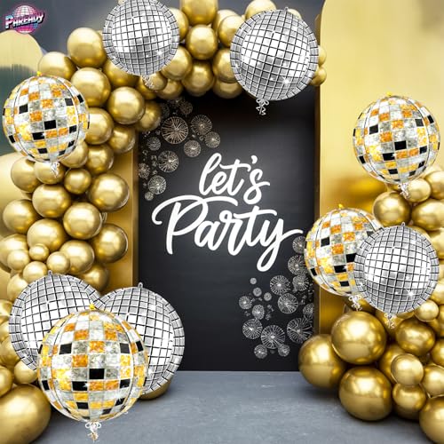 Image of 6pcs 22 Inch Multicolor Disco Ball Balloons, Silver Big Disco Balloons, Black Silver Gold 4d Large Foil Aluminum Balloon For Birthday Baby Shower 70s 80s 90s Theme Party Wedding Engagement Graduation