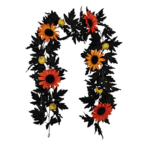 Aunaeyw Guirnalda de arce de simulación de Halloween, regalo de decoración de vid colgante 2022 para fiesta de festivales en casa (negro, naranja, amarillo, 180 cm)