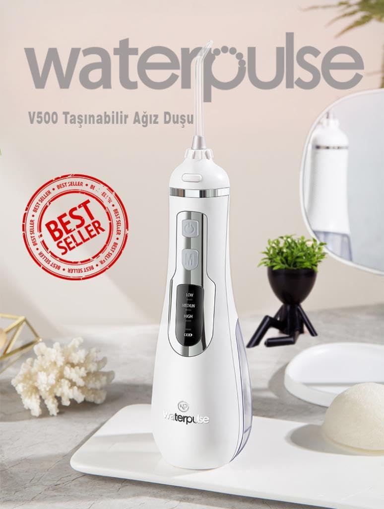 WaterPulse NPO WP-V500 Water Flosser Taşınabilir, Şarjlı, Masajlı, Diş Protez Bakım ve Ağız Duşu Beyaz