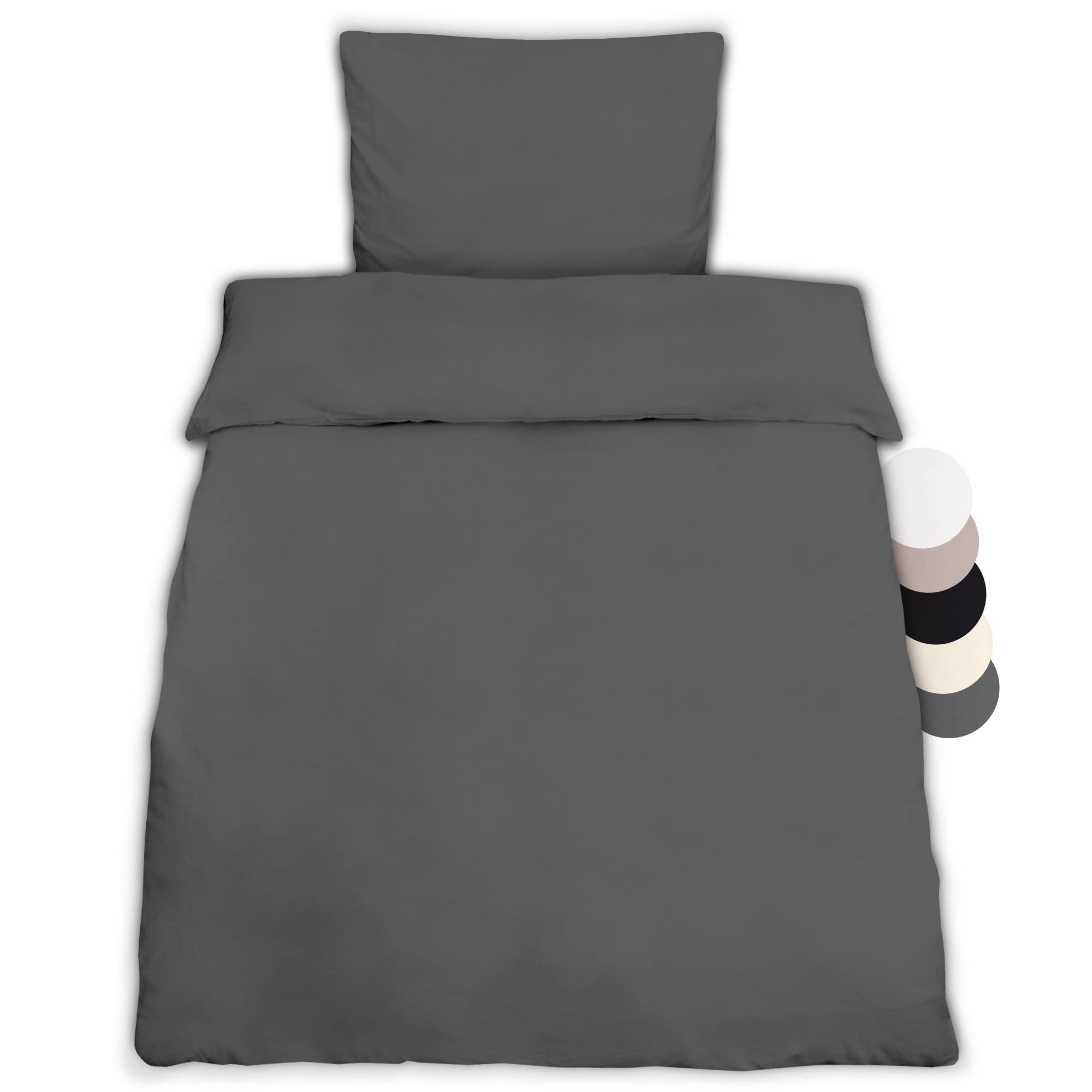 Beautissu Anthracite Single Bedding Set 155X220 Cm Julie 1 Set Duvet Cover Set 100% Cotton - Bedding For A Single Bed With Pillowcase & Blanket Cover Cotton Duvet Cover