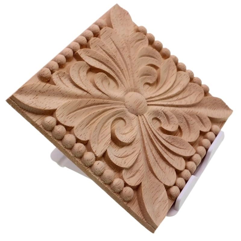 Holzornamente Natürliche Holzapplikationen, quadratische Blumenschnitzerei, Aufkleber, dekorative Holzleisten for Schranktüren, Möbel, Dekoration, Handwerk(30cm)