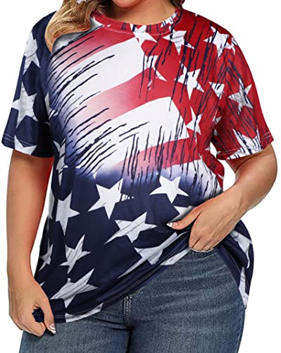 Alltb Plus Size American Flag Shirt Women 4Th Of July Tee Shirt Usa Stars Stripes T-Shirt Patriotic Summer Tunic Tops #TOP2