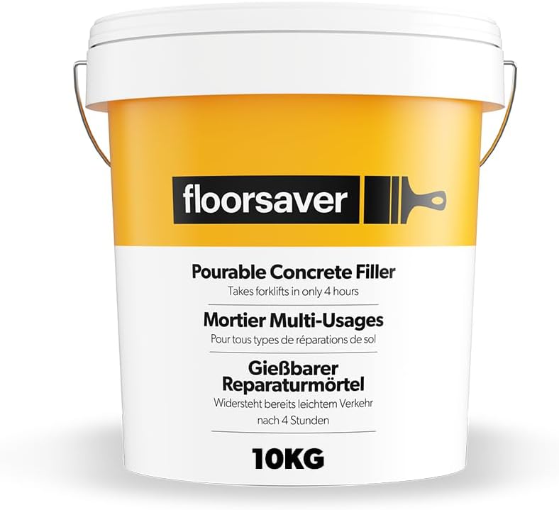 Floorsaver Pourable Concrete Filler - 10kg | Self-Levelling Heavy Duty Concrete Repair Mortar | Takes Heavy Traffic in 4 Hours | Indoor & Outdoor Use