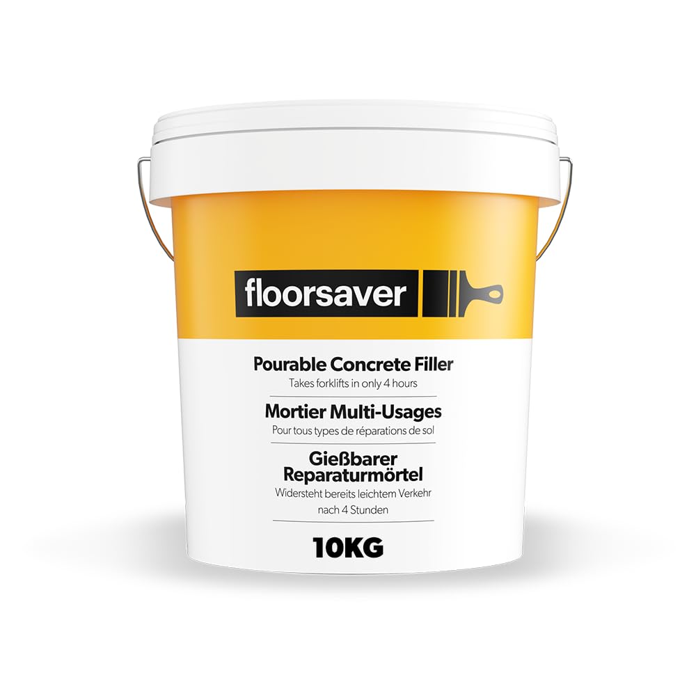Floorsaver Pourable Concrete Filler - 10kg | Self-Levelling Heavy Duty Concrete Repair Mortar | Takes Heavy Traffic in 4 Hours | Indoor & Outdoor Use
