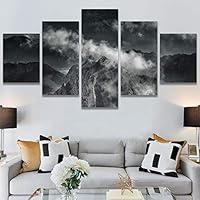 SIGNWIN 5 Panel Canvas Wall Art Dramatic Forest Landscape Living Room Orange Photography Rustic for Home Decorations Ready to Hang - 60