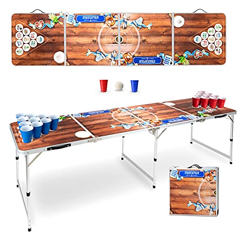 Stagecaptain Table Beer Pong Bavaria - Table Pliable Stable en Aluminium - Plateau MDF Melaminé (5 mm) - Inclus 100 Gobelets et 6 Balles - Montage Rapide et...