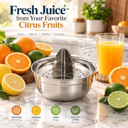 Image of stainless steel manual citrus juicer hand cold press lemon and orange juicer and squeezers with Round Bowl Big size 500ml (Type 6)