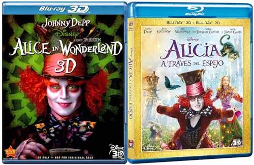 Disney's Alice in Wonderland Double Feature - Alice in Wonderland (3D Blu-ray) & Alice Through the Looking Glass (3D Blu-ray + Blu-ray) Starring Johnny Depp, Director - Tim Burton