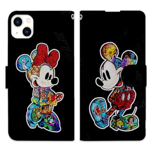 ミッキー&ミニー☆マルチ手帳型スマホキャンバスカバー：75×148×12mm以内 Disney 多機種対応 スマホケース 汎用 ケース カバー手帳型