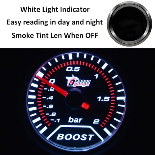 ETOPARS Universelle Auto Ladedruckanzeige 2Zoll 52mm Auto Turbo Boost Messgerät -1 to 2 Bar Boost Zeiger Anzeige Weiß Lichtanzeige Boost Instrument Rauchtönung Len