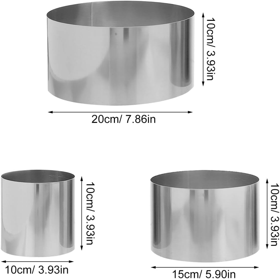3Pcs Stainless Steel Mousse Cake Ring Height Round Molds for Baking for Pastry Decorating and Cake Making for Home Bakers and Professionals