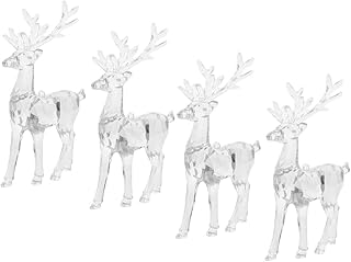 Didiseaon 4 Pcs Christmas Acrylic Reindeer Figurine Clear Standing Deer Statue Elk Animal Sculpture for Xmas Party Dinner Tabletop Centerpiece