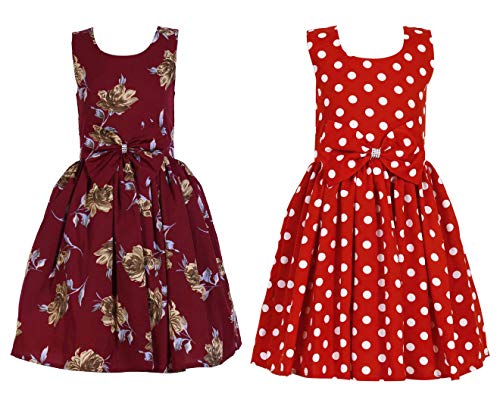 Image of Casual Frock for Baby Girls,Blue Printed and Olive Printed,Pack of 2