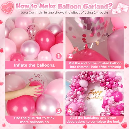 Image of Pink Balloons Garland Arch Kit 170pcs, Hot Pink Metallic Pink Shades of Pink Valentine's Day Balloons for Birthday Wedding Princess Theme Engagements Baby Shower Party Decorations