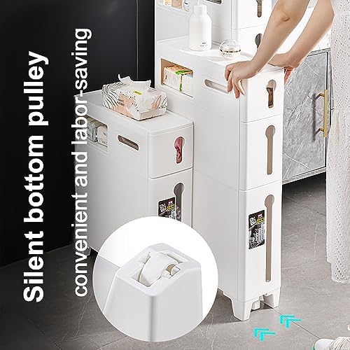 Narrow Slim Rolling Storage Cart and Organizer, 6.3 Inches Toilet Paper Holder Stand Skinny Bathroom Storage Cabinet Cart with Drawers (Size : B-3 Tier)