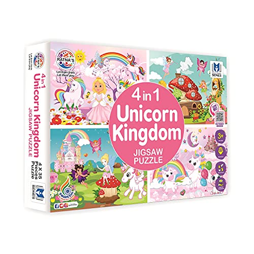 Image of RATNA'S 4 in 1 Unicorn Kingdom and Transport Vehicles Puzzles for Kids
