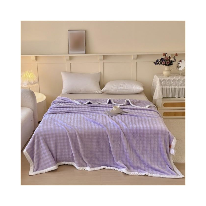 FWSHANGMAO Manta De Forro Polar Suave Y Ligera A Cuadros, Mullida, Acogedora Y Cálida, para La Siesta De Oficina, para Sofá Y Cama, Regalo para Mujeres Y Niñas, Color Morado, 200 X 230 Cm