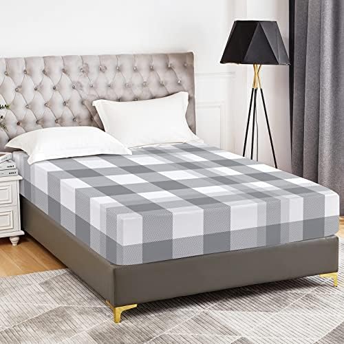 YIYEA King Fitted Sheet Only - Plaid - 100% Brushed Microfiber 1800 Thread Egyptian Quality Fitted Sheet King Size - Ultra Soft - 16" Deep Pocket - Shrinkage & Fade Resistant (King)