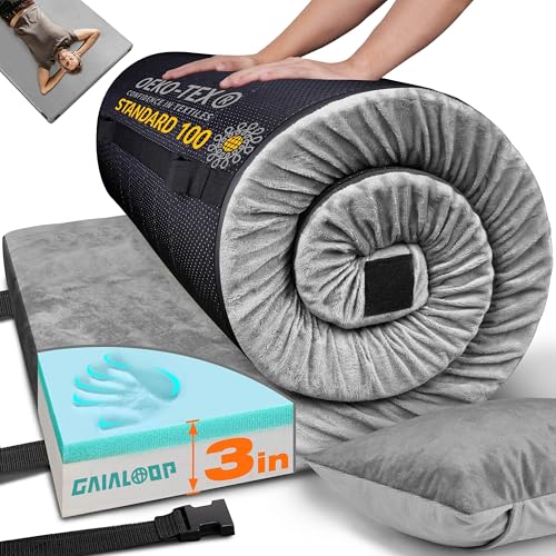 GAIALOOP 3 Inch Memory Foam Camping Mattress, Dual Layer Thick Sleeping Camp Pad for Car Tent Cot, Roll-Up Portable Glamping Floor Bed for Guests Sleepover[Twin: 75 * 38 * 3"]