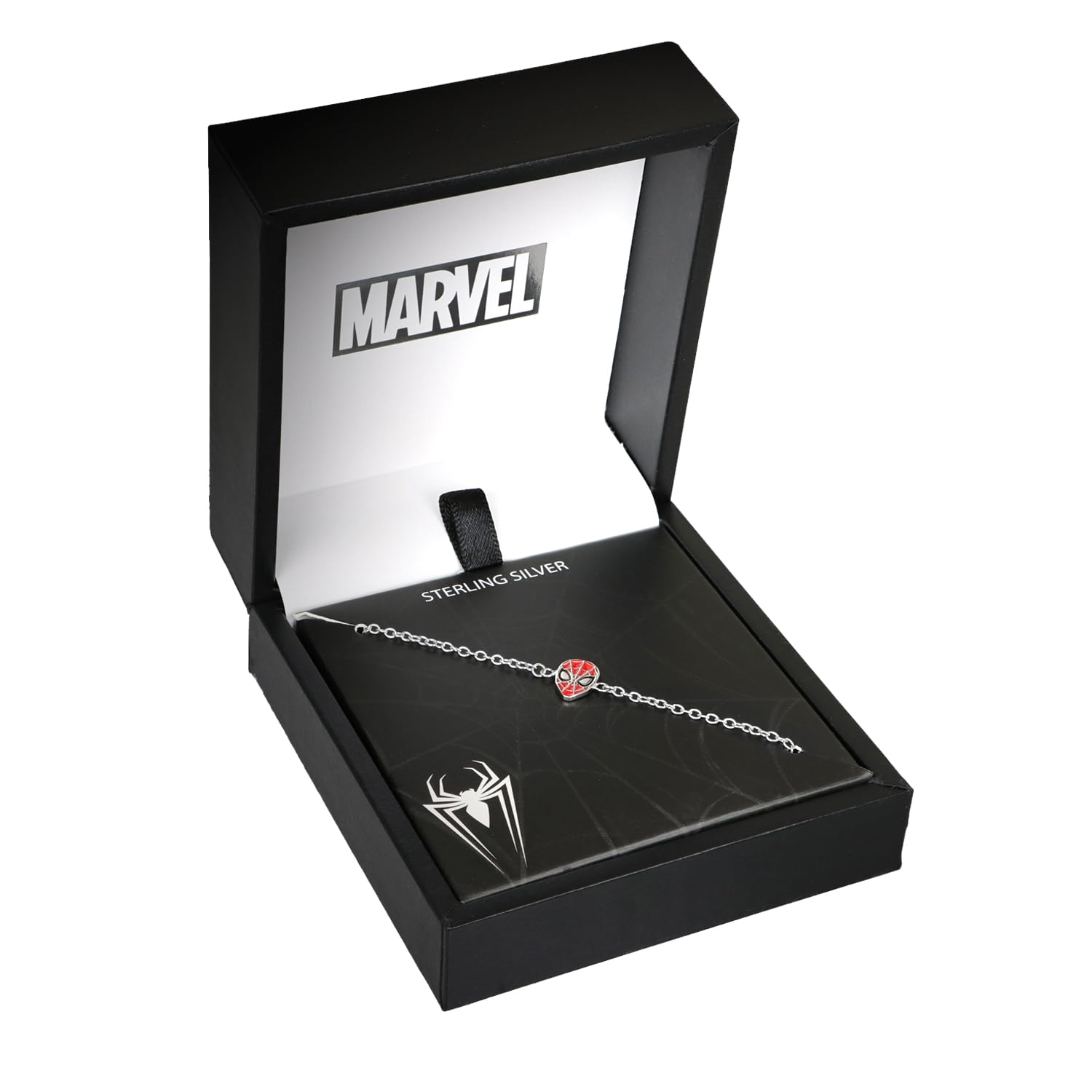 Marvel Braccialetto di Spider-Man in Argento Sterling con Testa di Spider-Man e Allungatore regolabile per Bambine