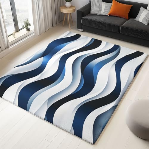 Crema Alfombras para Sala de Estar - Rayas Líneas Onduladas Alfombras patrón para Dormitorio 60 x 90 cm, Abstracto Alfombra de Cocina Que no Suelta Pelo de Pelo Corto para Pasillo Oficina