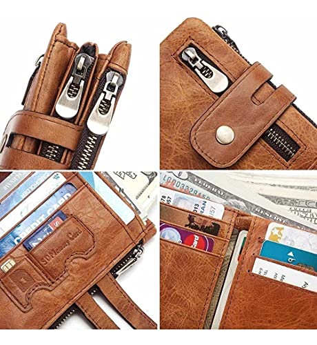 Carteira Masculina De Couro Genuíno Com Corrente Anti-roubo