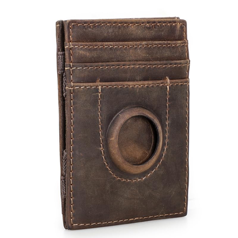 Unisex genuine leather wallet RFID shielding function automatic card holder with slots magic small card holder (Coffee)