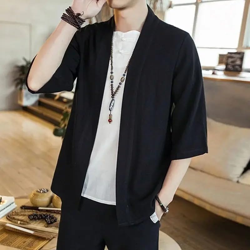 Male Kimono Cardigan Retro Chinese Style Print Traditional Japanese Shirt Jacket